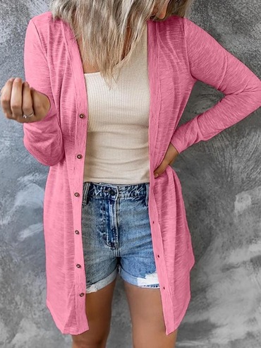 Long Button Solid Color Chic Casual Long Sleeve Cardigan