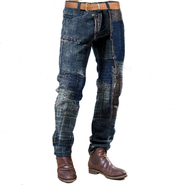 Patchwork Design Boro Print Chic Men Vintage Corduroy Trousers Quilted Outdoor Casual Daily Pants