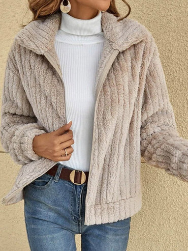Casual Loose Solid Sherpa Chic Zip-up Coat