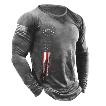 Men's 1776 Independence Day Chic American Flag Print Long Sleeve Cotton T-shirt