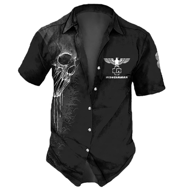 Men's Vintage Rammstein Rock Chic Band Skull Daily Short Sleeve Shirt Top