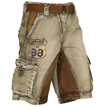 Men's Retro Route 66 Chic Stressed Print Tactical Shorts
