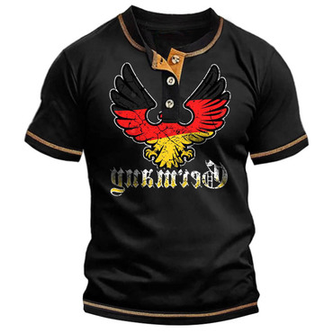 Men's Vintage German Flag Chic Eagle Short Sleeve Color Block Henley T-shirt