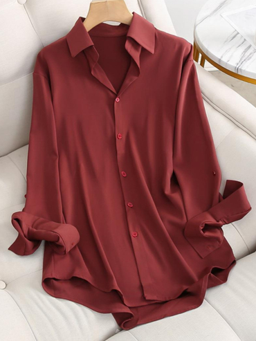 Lapel Single-breasted Solid Color Chic Long-sleeved Blouse