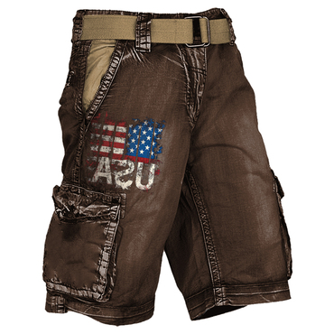 Men's American National Flag Chic Army And Navy Training Cargo Shorts Print Vintage Distressed Utility Outdoor Shorts