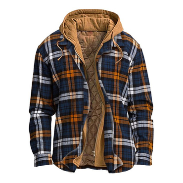 Men's Lumberjack Thick Flannel Chic Sherpa Lined Plaid Hooded Shirt Casual Jacket