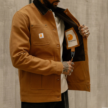 Men's Outpost Canvas Jacket Chic Outdoor Retro Multi Pocket Contrast Lapel Collar Work Jacket Brown