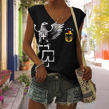 Women's Rammstein Rock Band Chic Eagle German Flag Print V-neck Casual Sleeveless Tank Top