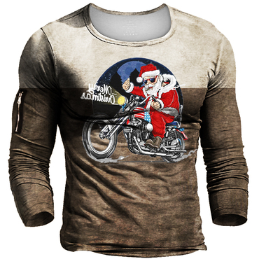 Men's Christmas Retro Motorcycle Chic Santa Tactical T-shirt