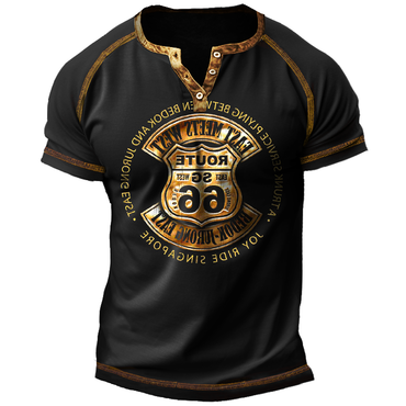 Men's Vintage Route 66 Chic Henley Neck T-shirt