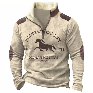 Men's Yellowstone Brown Horse Chic Stand Collar Sweatshirt