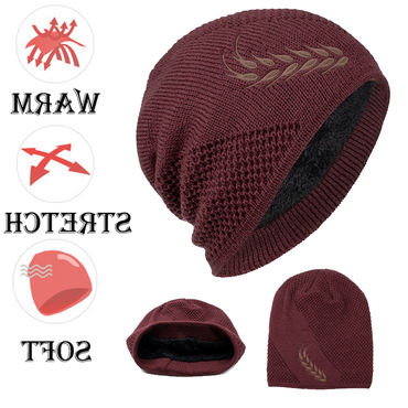 Autumn Winter Warm Fleece Chic Wheat Embroidery Pattern Knitted Hat