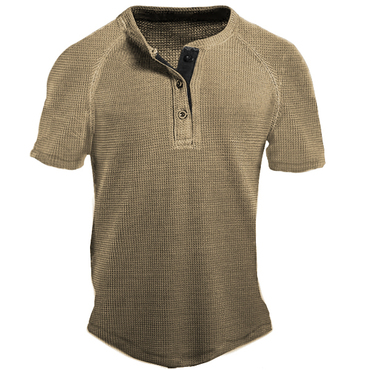 Men's Outdoor Waffle Button Chic Henley Short Sleeve T-shirt