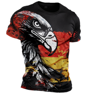 Men's German Flag Eagles Chic Vintage Short Sleeve Color Block Crew Neck T-shirt