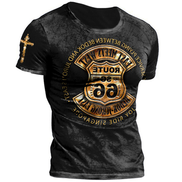 Mens Route 66 Vintage Chic Motorcycle T-shirt