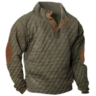 Quilted Fabric Men Men's Chic Outdoor Casual Stand Collar Long Sleeve Quilted Sweatshirt Patchwork Pullover