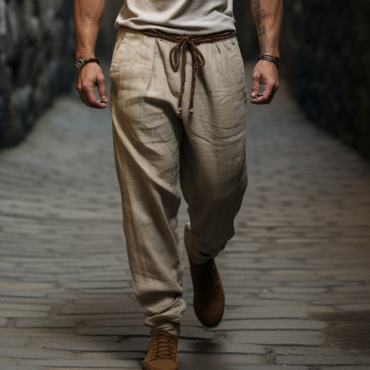 Men's Holiday Breathable Linen Chic Lace-up Pants