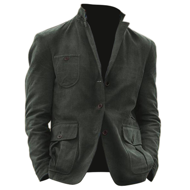 Men's Vintage Lapel Blazer Chic Casual Pocket Midi Jacket