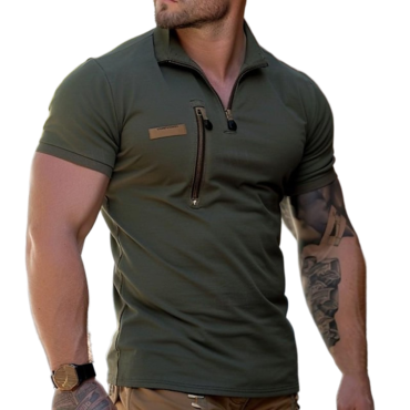 Men's Zipper Polo T-shirt Chic Vintage Zipper Pocket Outdoor Short Sleeve Summer Daily Tops