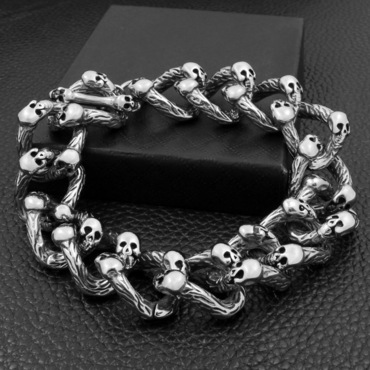 Punk Rock Hip Hop Chic Double Row Skull Chain Alloy Electroplated Bracelet