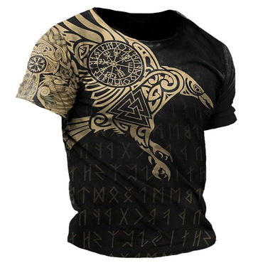 Men's Viking Vintage Eagle Chic Totem Digital Print Short Sleeved T-shirt