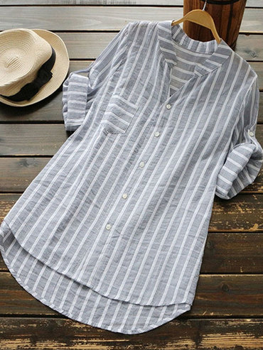 Casual Loose Striped Printed Chic Short-sleeved Blouse