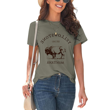 Women's Yellowstone Print Short Sleeved Chic T-shirt