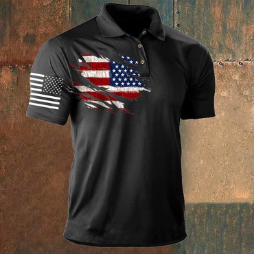 Men's T-shirt Polo Vintage Chic American Flag Independence Day Short Sleeve Outdoor Summer Daily Top Navy Blue Black Khaki