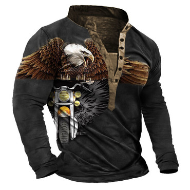 Men's T-shirt Henley Vintage Chic Eagle Motorcycle Print Long Sleeve Daily Tops