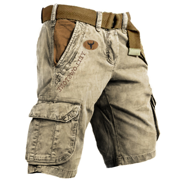 Men's Vintage Yellowstone Wash Print Chic Multi-pocket Tactical Shorts
