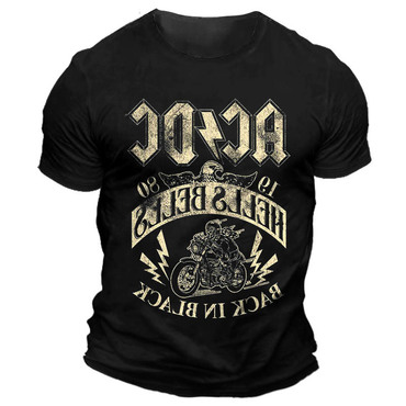 Men's Vintage Acdc Hells Chic Bells 1980 Rock Band Motorcycle Print Daily Short Sleeve Crew Neck T-shirt