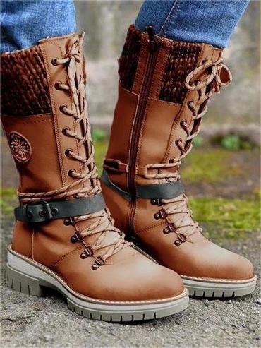Women's Outdoor Casual Color Chic Block Snow Boots Mid-calf Thick Heel Boots