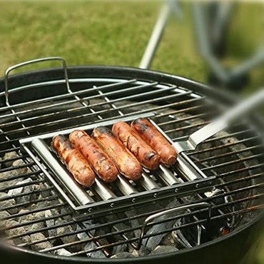 Grill Bbq Hotdog Roller Chic Stainless Steel Sausage Roll Rack For Grill 5 Hot Dog Capacity With Wooden Handle