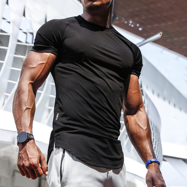 Men's Casual Solid Color Chic Breathable Bottoming Shirt Sports Fitness Slim Thin Section Quick-drying Short-sleeved T-shirt