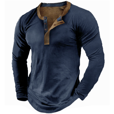 Men's Vintage Long Sleeve Chic Henley T-shirt