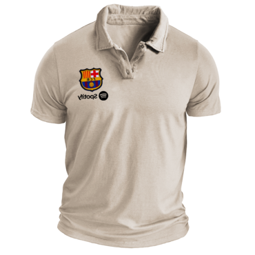 Men's Fc Barcelona Printed Chic Henry Short Everyday Sleeve Polo Neck T-shirt