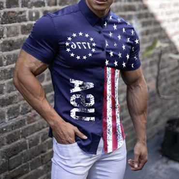 Men's Vintage American Flag Chic Button-up Short Sleeve Shirt