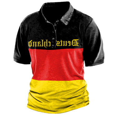 Men's Deutsche German Flag Chic Patriot Colorful Printed Short Sleeved Polo T-shirt