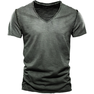 Men's Outdoor Vintage Ethnic Chic Sewing Stitches Design Short Sleeve T-shirt
