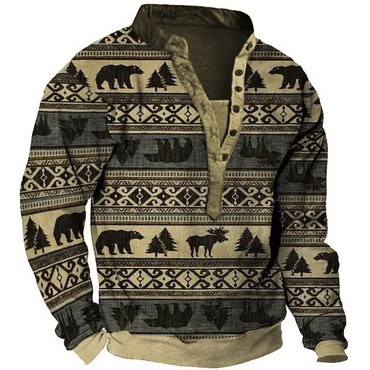Men's Vintage Ethnic Geometric Chic Animal Henley Sweatshirt