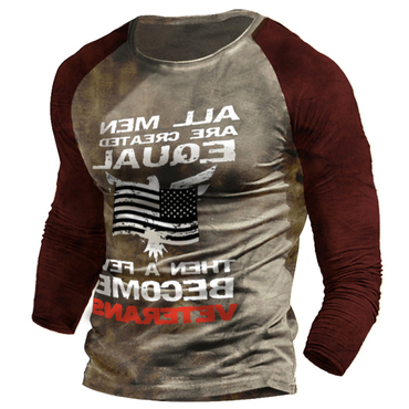 Men's War Printed Outdoor Chic Long Sleeve Pullover Fit Round Neck T-shirt
