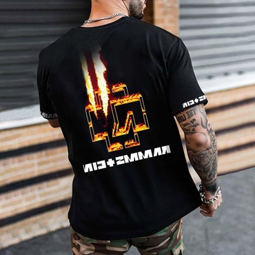 Men's T-shirt Rammstein Rock Chic Band Flame Vintage Short Sleeve Casual Tee