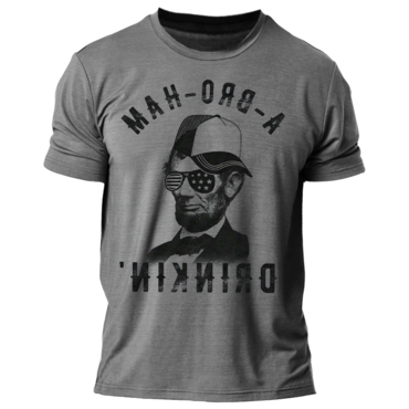 Men's Vintage A-bro-ham Drinkin Print Chic Short Sleeve Crew Neck T-shirt