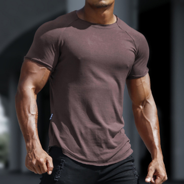 Men's Casual Basic Solid Chic Color Breathable Thin Bottoming Shirt Sports Fitness Slim Short-sleeved T-shirt