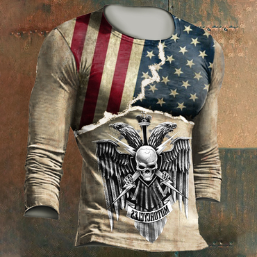 Men's Outdoor American Flag Chic Liberty Eagle Skull T-shirt