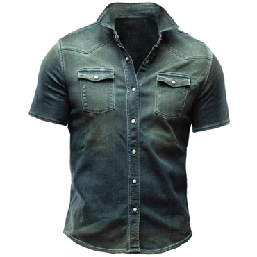 Vintage Print Men's Outdoor Chic Tactical Short Sleeve Shirt