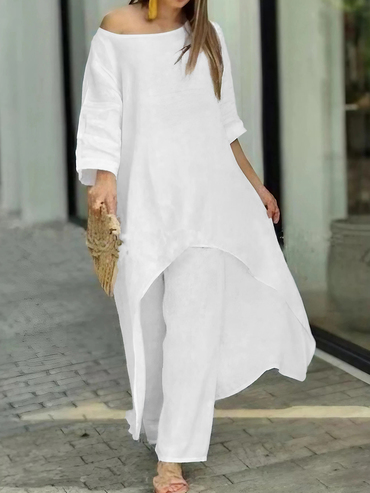 Women's Casual Irregular Hem Chic Top Cotton And Linen Suit
