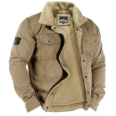Men's Outdoor Thick Fleece Chic Pocket Shearling Jacket Coat