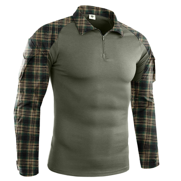 Men Outdoor Tactical Check Chic Stitching Pocket Shirt
