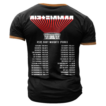 Men's Vintage Rammstein Rock Chic Band Europe Stadium Tour 2024 Color Block Print Henley Short Sleeve T-shirt